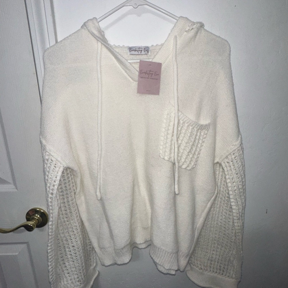 Cozy White Knit Hoodie